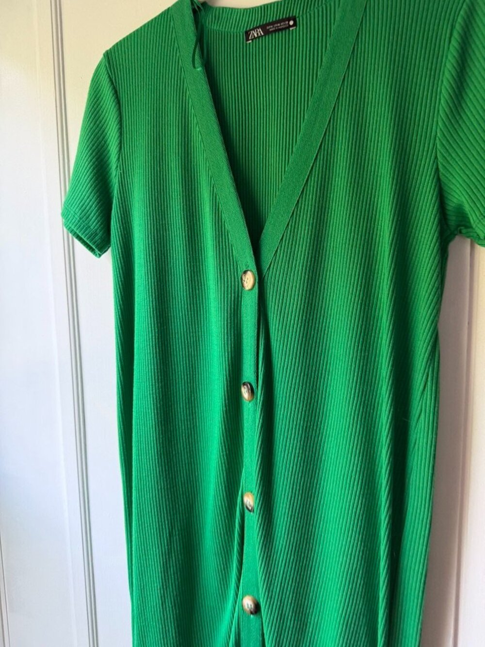 Zara Green Ribbed Button-Front Cardigan Midi Dress - Picture 2 of 5